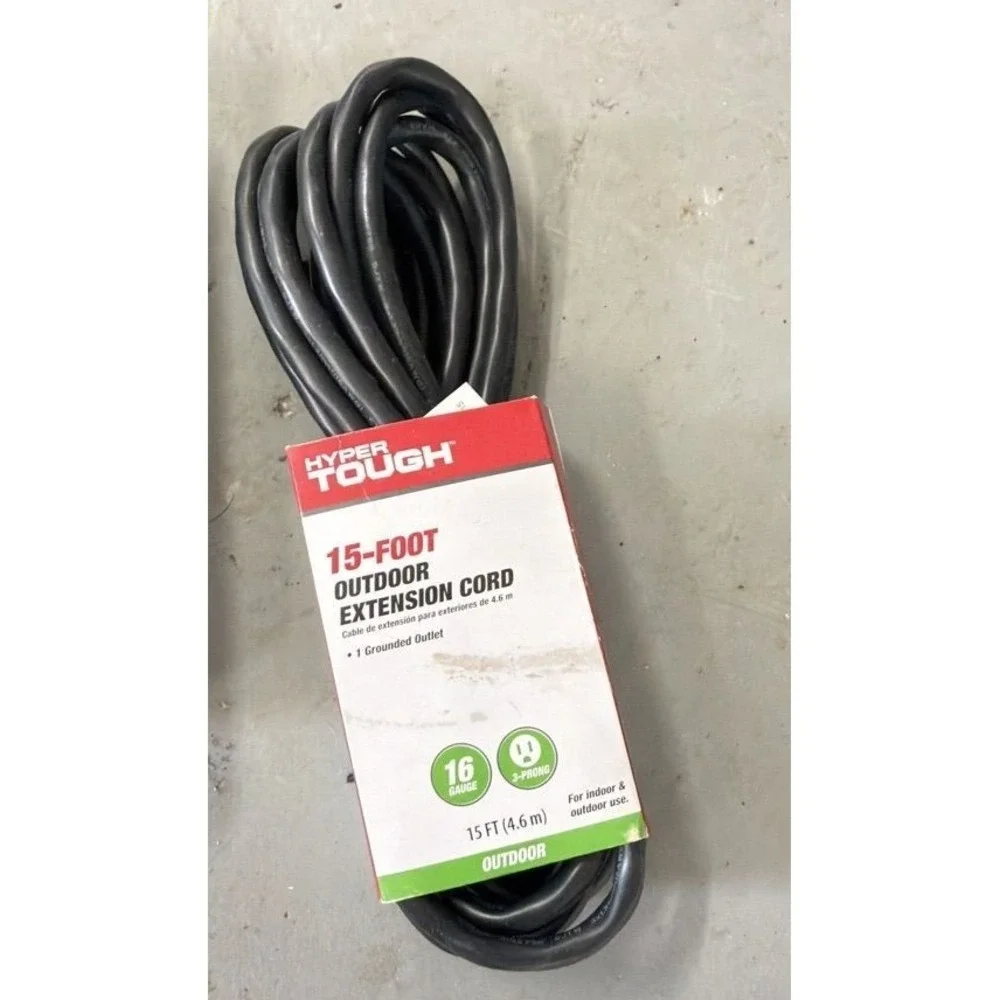 Hyper Tough 15 ft 16 Gauge Outdoor Extension Cord Black Heavy Duty